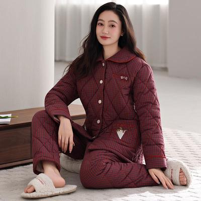 睡衣女士冬季三层加厚绒梭