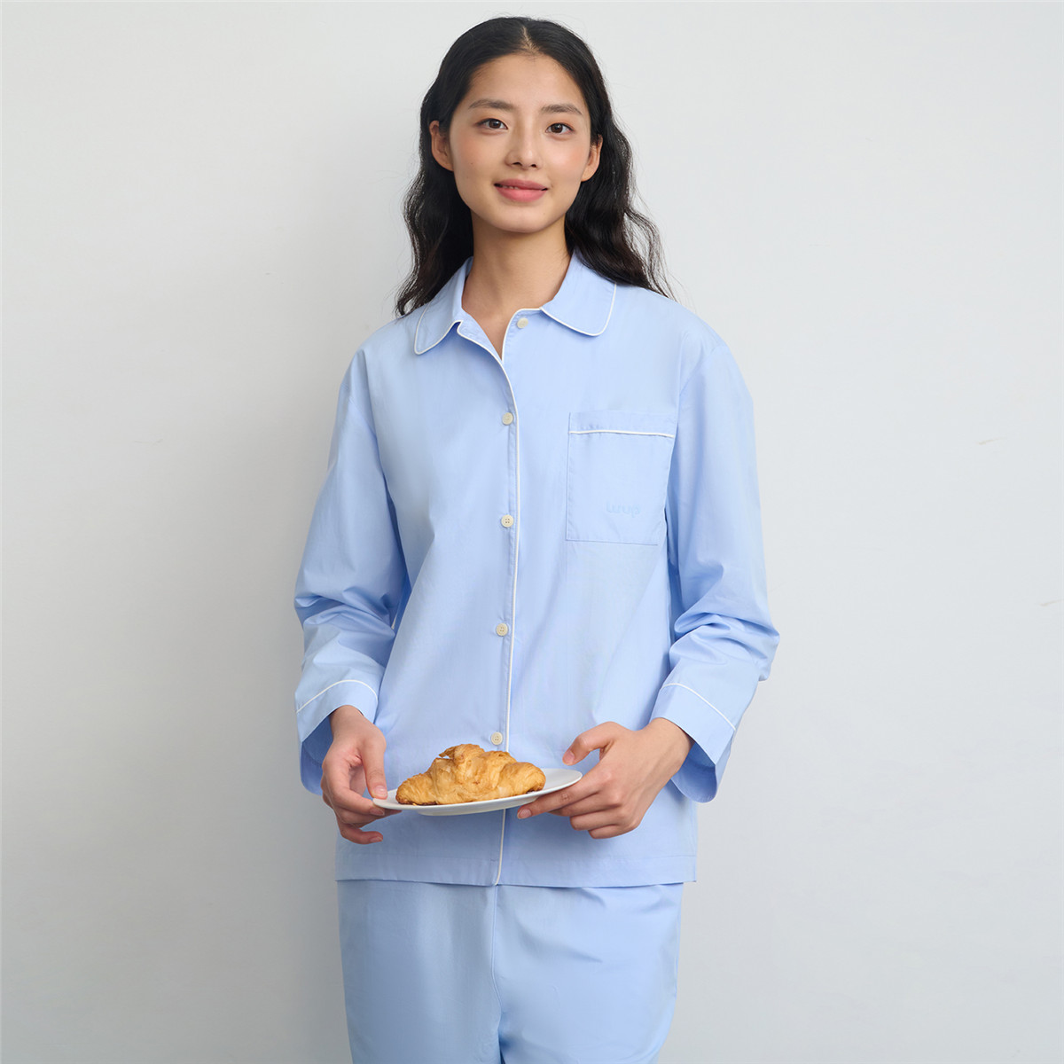 秋鹿【晓红系列】高品质睡衣女士春季纯色长袖长裤家居服可外穿