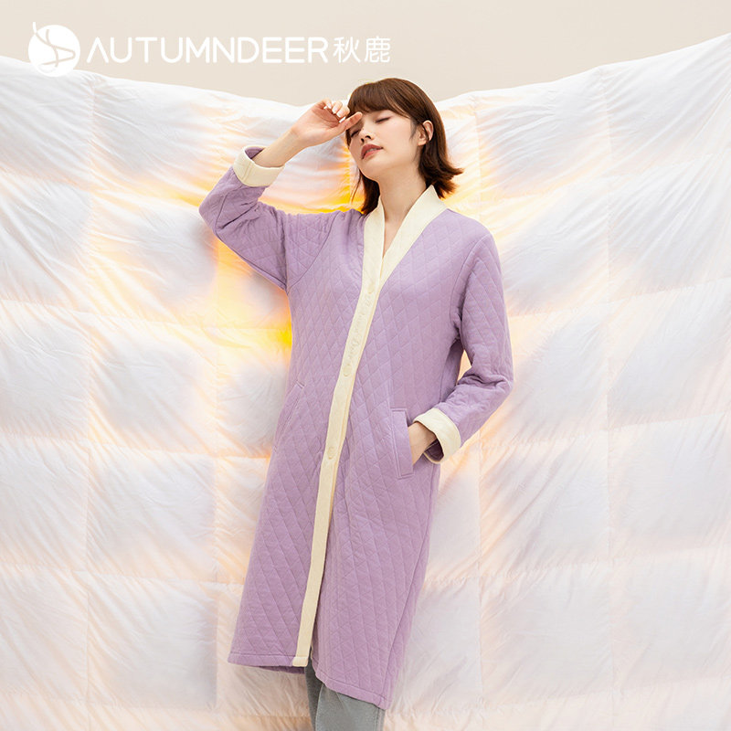 秋鹿【断码清仓】纯棉空气棉情侣睡衣女春秋睡袍薄夹棉男士睡衣,女士内衣/男士内衣/家居服,睡袍/浴袍,淘宝优惠券,粉丝福利购,淘宝优惠卷