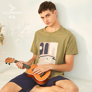 男士 秋鹿旗下子品牌 休闲睡衣 五分裤 丝滑棉短袖 Jenize 商场同款