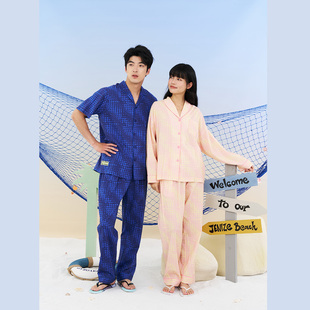 秋鹿秋鹿睡衣男款RC梭织印花国民领短袖长裤男套大码休闲春夏季