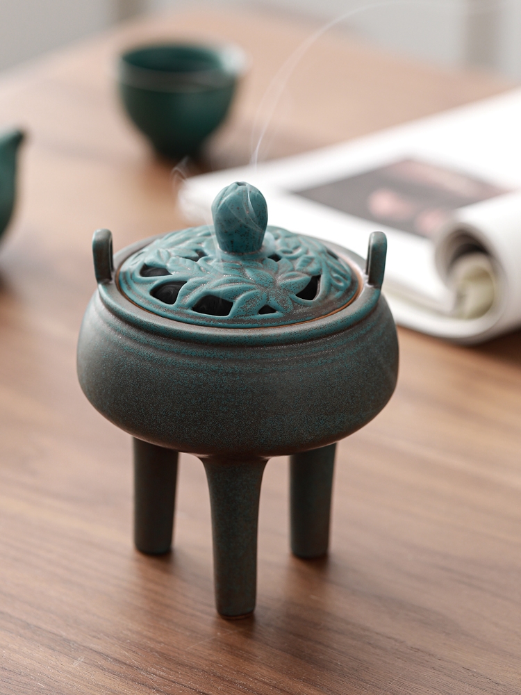 香炉彷古高脚三足香薰炉陶瓷家用桌面茶道摆件盘香沉香禅意中式