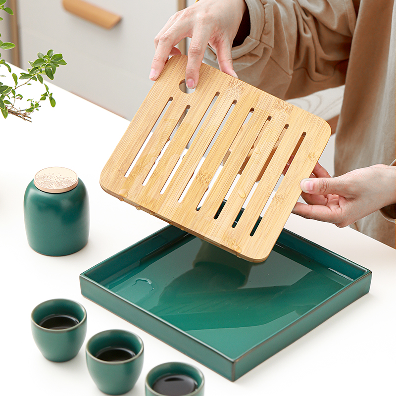 日式风陶瓷茶盘家用干泡台办公室小型茶台茶托盘简约储水式干泡盘