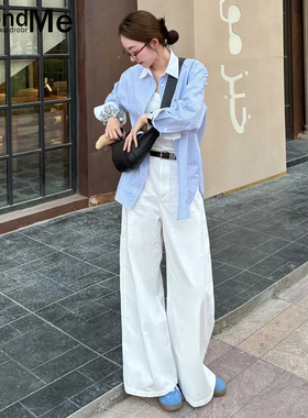 白色阔腿牛仔裤女2026夏季新款休闲高腰显瘦宽松小个子垂感直筒裤