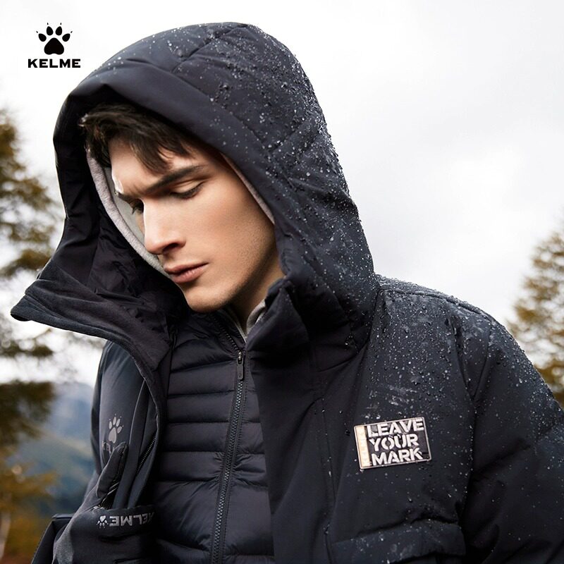 KELME卡尔美运动羽绒服男官方旗舰 足球训练长款大衣冬装连帽外套