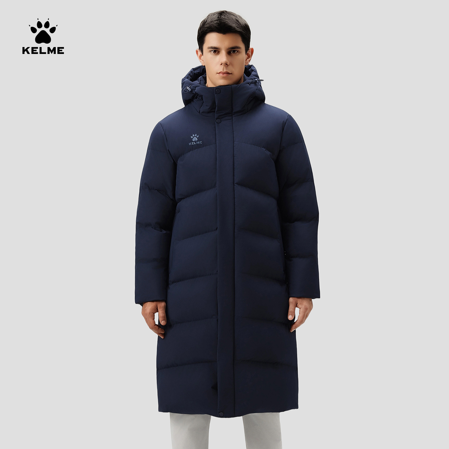 KELME卡尔美棉服长款过膝运动男体育生连帽棉袄冬羽绒棉大衣训练