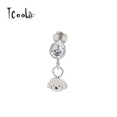 F136钛合金小狗吊坠耳钉超闪锆石内螺纹养耳洞耳骨钉萌趣可爱耳饰