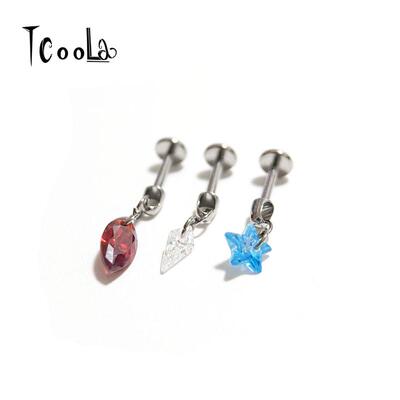 钛合金星星水滴吊坠锆石耳骨钉