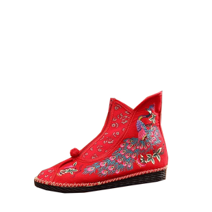 青欣舞秋冬老北京布鞋民族风复古绣花单鞋搭配汉服女单靴加绒棉靴