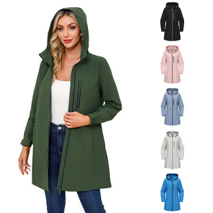 Water repellent windbreaker women hooded long sleeved jacket