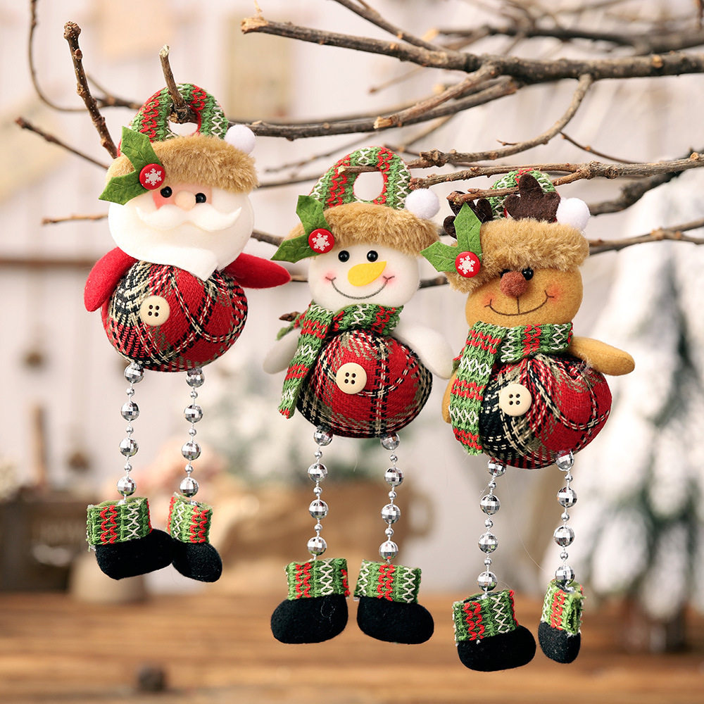 圣诞小公仔装饰Christmas plaid cloth bead window display