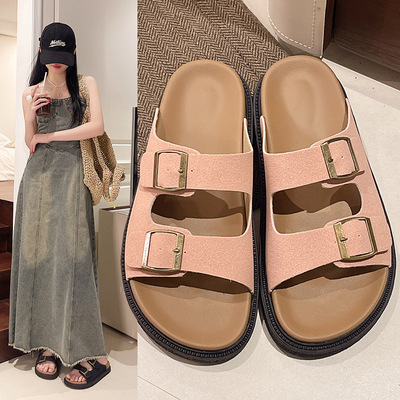 Female casual flat bottomed belt buckle thick bottom sandal