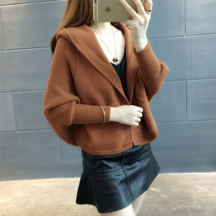 hooded short jacket Loose for sleeve sweater women毛衣 bat