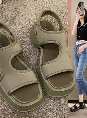 欧美露趾套脚沙滩凉鞋Summer elastic fabric toe cover sandals