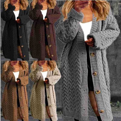 Oversized long Fried Dough Twists button cardigan sweater
