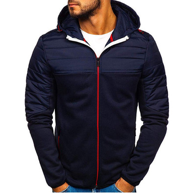 Men's casual zipper hooded patchwork sweatshirt jacket top