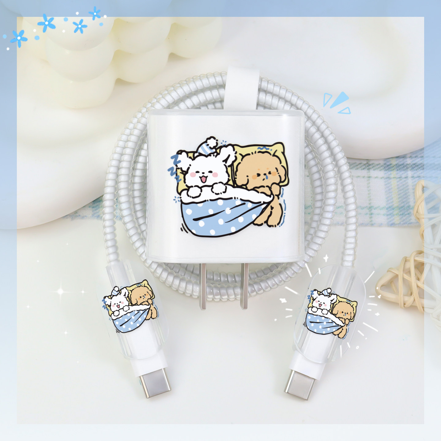 适用数据线缠绕绳20W苹果17Promax17可爱透明印花款充电器保护套iPhone16e全包充电线套iPad通用苹果15手机壳,3C数码配件,充电器保护套,淘宝优惠券,粉丝福利购,淘宝优惠卷