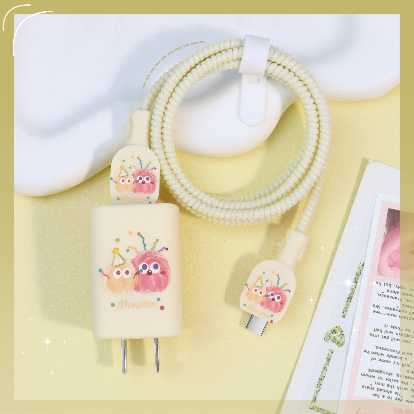 充电器数据线保护套简约印花新款