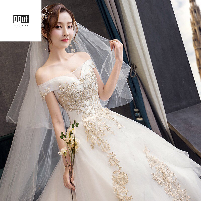 轻主婚纱礼服2020新款新娘结婚拖尾奢华森系显瘦简约一字肩齐地女|ruв категории Женская одежда, Cвадебные платья, свадебное платье - от Buy2taobao.com для оказания профессиональной услуги покупки агента Taobao