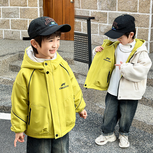 男童外套春秋款 两面穿女童洋气帅气男孩加绒儿童冲锋衣潮 2025新款