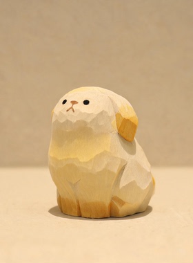 一只小金毛！手工木雕可爱小狗摆件卡通动物桌面装饰生日礼物送人