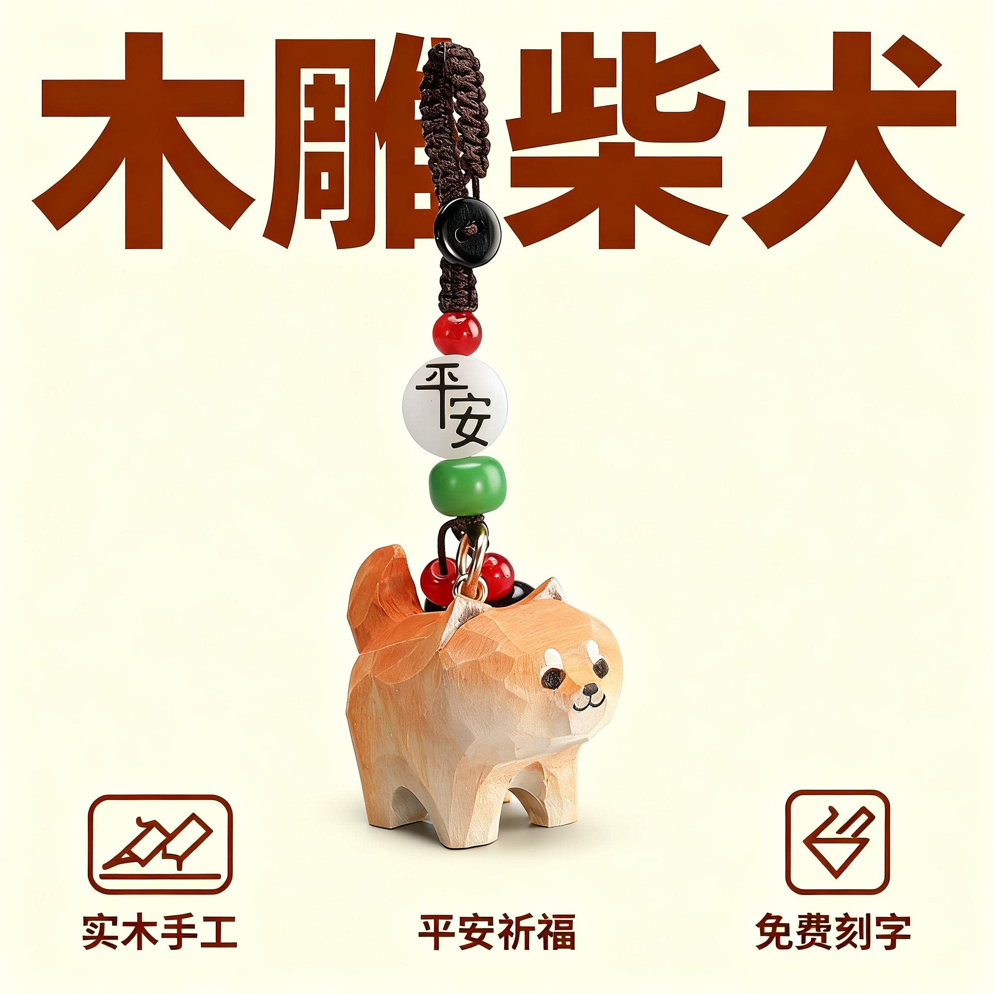 手工木雕小柴犬丨汽车钥匙扣2025年新款男士女生书包背包挂件礼物
