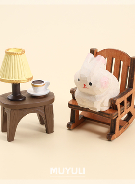 木雕木质生肖小兔子工位办公桌桌面摆件汽车520情人节生日小礼物