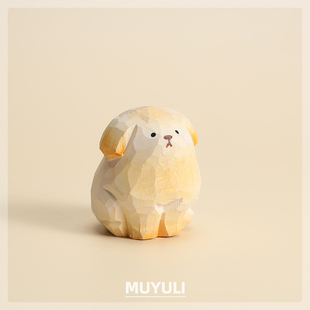 纯手工木雕小金毛电脑桌面摆件小狗狗情侣一对装 饰品可爱妈妈礼物