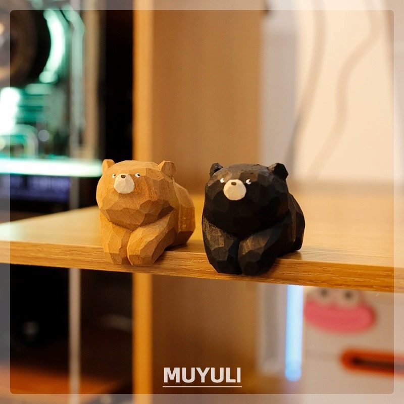 手工木雕小熊摆件可爱电脑桌面装饰品女生治愈系ins风生日礼物