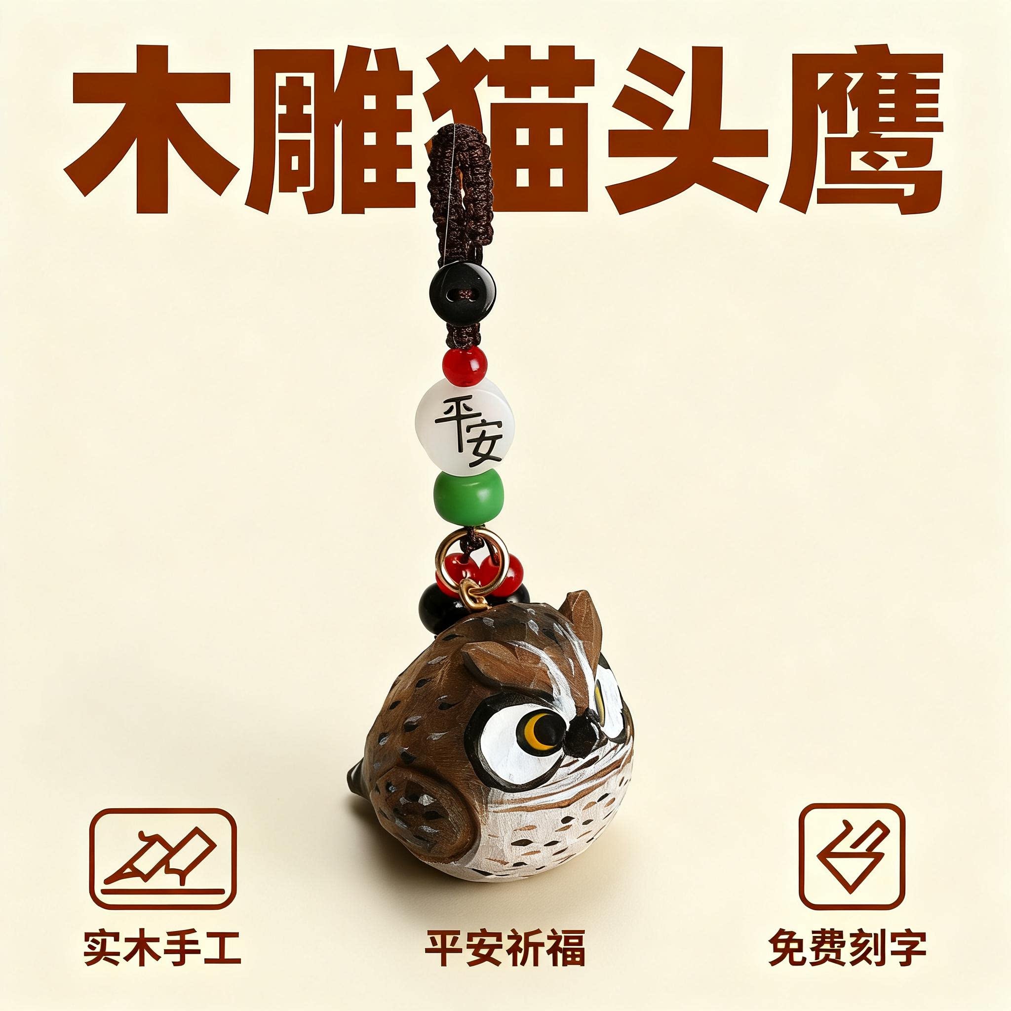 手工木雕猫头鹰丨小鸟汽车钥匙扣2025年男士女生书包背包挂件礼物