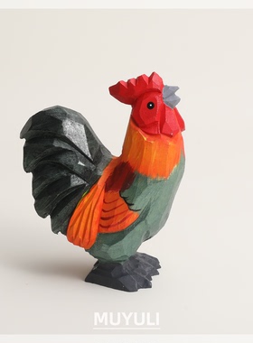 手工木雕公鸡丨生肖办公桌工位摆件稳定情绪桌面装饰摆件礼物创意