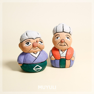 木雕卡通人物桌面摆件创意情侣电脑办公桌装饰品ins风情人节礼物