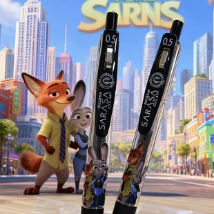 日本ZEBRA斑马疯狂动物城JJ15贴纸款 笔学生考试可爱按动0.5中性笔朱迪尼克兔警官牛局长黑色按动水笔