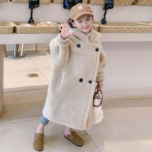 欧洲站海宁颗粒羊毛儿童皮草外套长版女童中大童男羊羔毛羊剪绒大