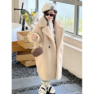 欧洲站韩国高端儿童颗粒羊毛皮草外套长款女童男羊羔毛大衣羊剪绒