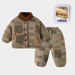 儿童睡衣套装洋气冬季新款男童三层夹棉加厚家居服宝宝加绒外套潮