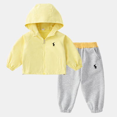 小女孩独特套装男童女童套装两件套新款休闲外套连帽卫衣洋气休闲