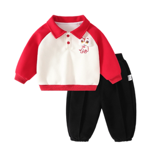 男童卫衣套装春装国风运动春季新款宝宝两件套春秋女童儿童演出服