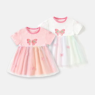 宝宝裙子 公主裙洋气新款 女童连衣裙夏季 儿童彩虹网纱裙小婴儿夏装