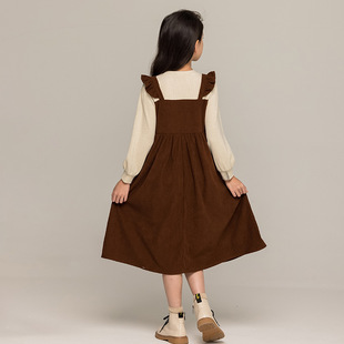 女童秋天连衣裙假两件吊带裙子2026女大童长袖连体裙洋气童装