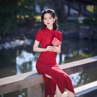 新中式复古改良红色旗袍女气质敬酒服新娘订婚高端礼服结婚连衣裙