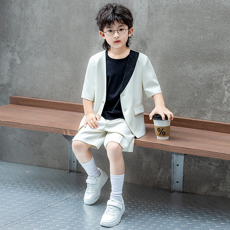 男童西服夏季休闲短袖西装套装花童生日礼服儿童主持走秀演出服