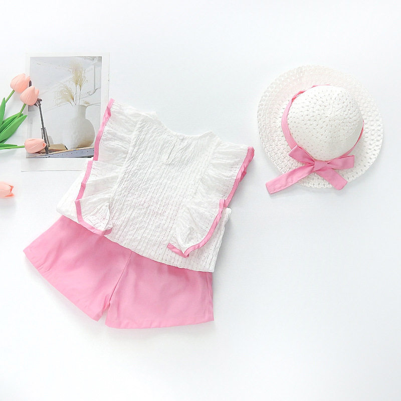 2025年夏季新款外贸韩版女童卡通可爱荷叶边+短裤套装舒适两件套