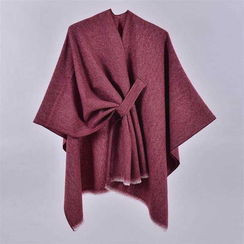 纯色秋冬新款设计感加杠开叉仿羊绒披肩欧美外贸单色斗篷素色披肩