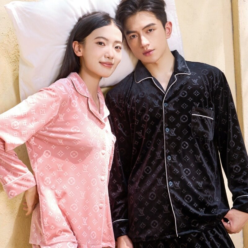 情侣睡衣女金丝绒秋冬款高级感新款压花奢华薄绒男士家居服套装
