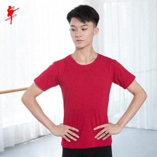 2026红舞鞋薄棉男士短袖舞蹈上衣爵士成人练功专业考级T恤运动衣