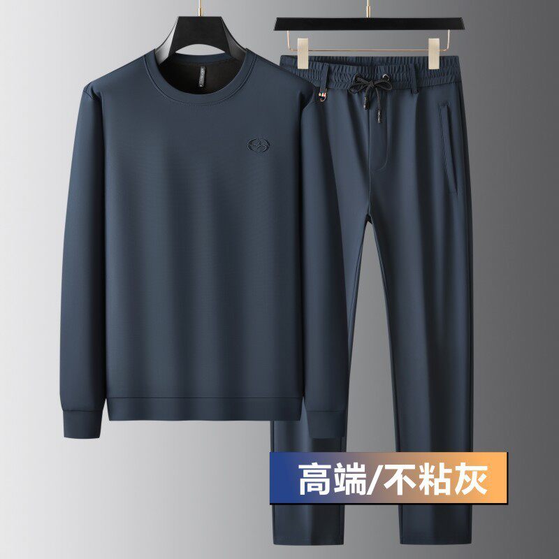 巨丝滑舒适运动套装春季新款休闲男士套装宽松大码圆领卫衣两件套