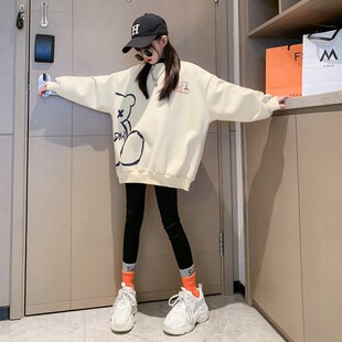 春秋儿童宽松休闲慵懒风小熊卫衣中大女童洋气单件中长款套头上衣