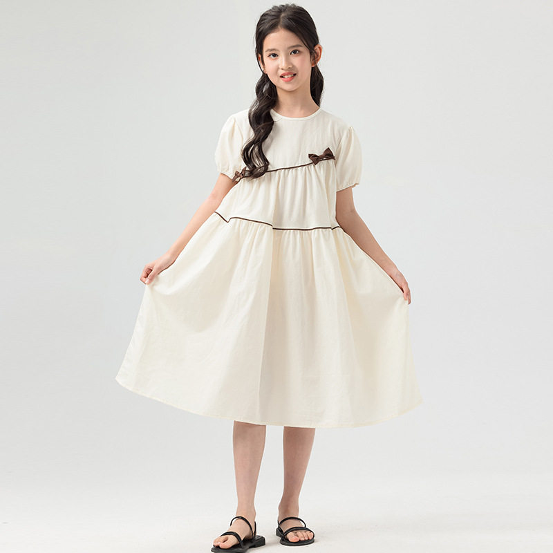 女童棉布连衣裙2026夏季新款小女孩裙子蝴蝶结儿童公主裙大童夏装