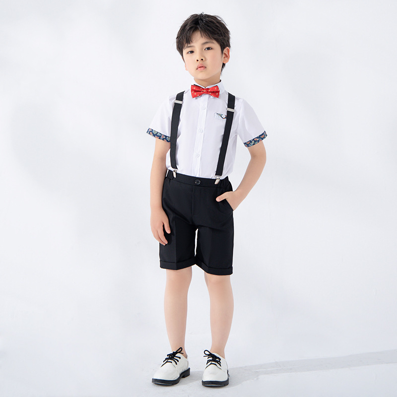 男童背带短裤套装夏款幼儿园小学男生六一毕业班演出主持活动礼服